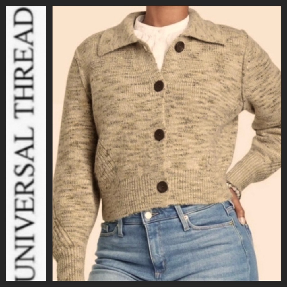 NWT Universal Thread Women's Tan Button Up Crop Cardigan